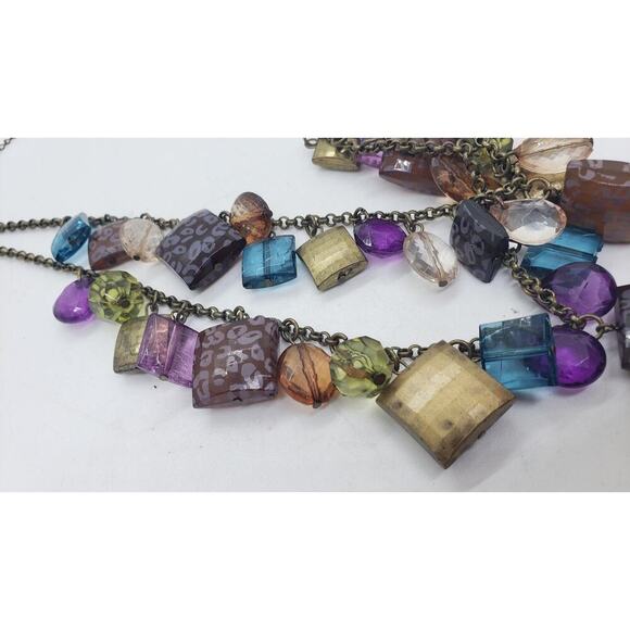 Vintage Multi-Strand Beaded Necklace Chunky Faceted Acrylic Resin Geometric Fun - Picture 4 of 7